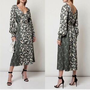 Cinq à Sept Floral Long Sleeve Dress - Black and White